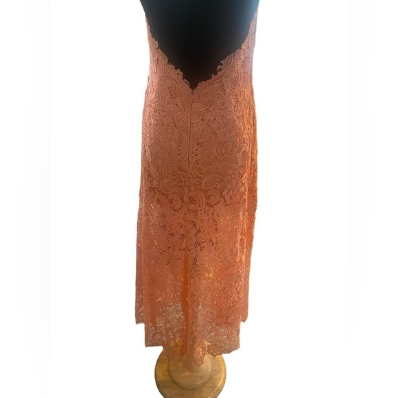 Maggie Sorttero -Flirt Halter Coral Pink Lace Dress w/ Mini Dress Slip-size 14 - Picture 6 of 7
